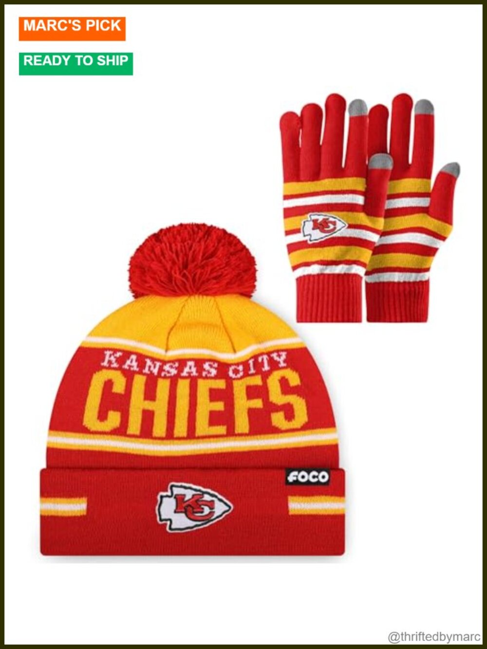 NFL Team Logo Stretch Gloves & Pom Knit Beanie Set Acrylic One Size